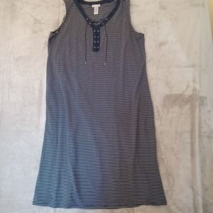 Catherines Dress Sz 1X Striped Knit Sleeveless Maxi Stretch Collared Nautical